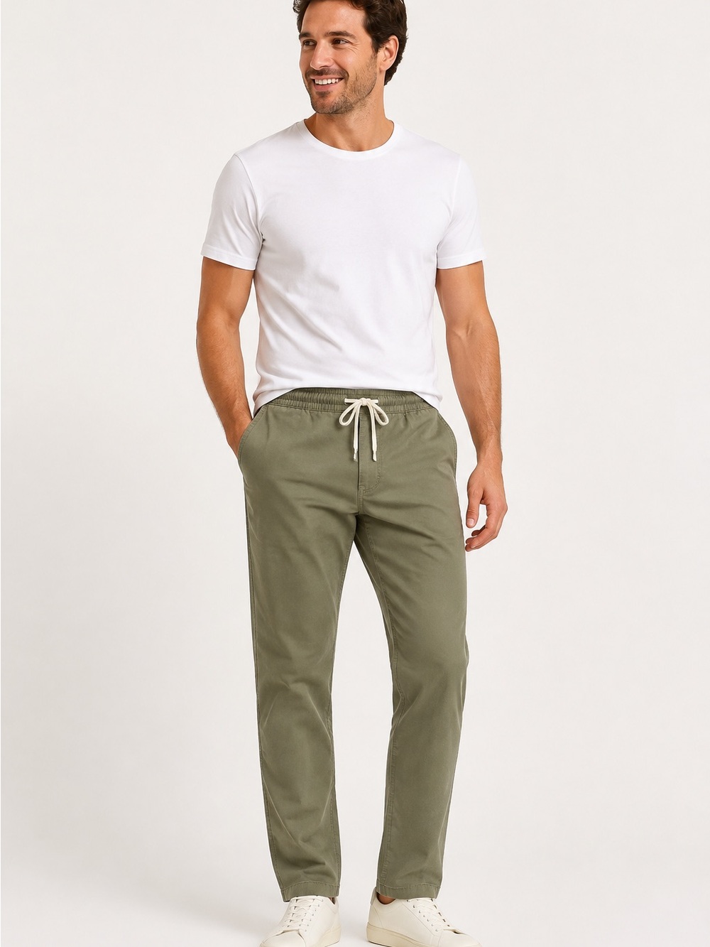Men's Lands End Drawstring Pants in Light Army Green Medium